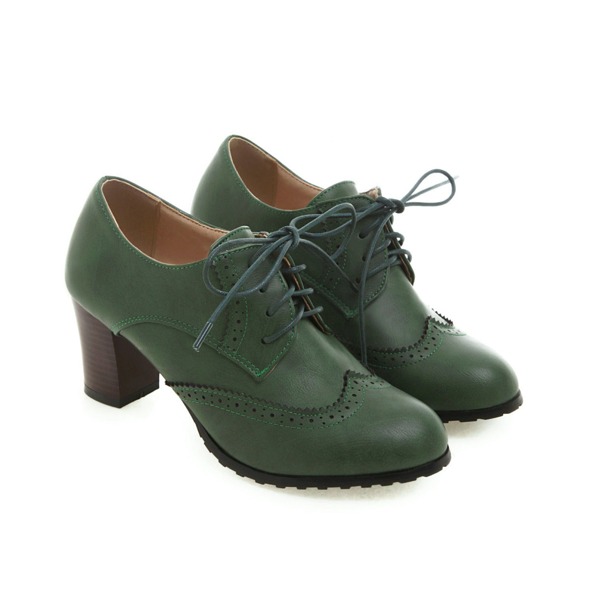 Damen Oxford Schuhe Geschnitzter Schnürstiefel mit mittlerem Absatz