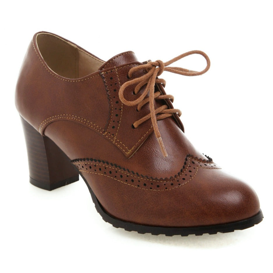 Damen Oxford Schuhe Geschnitzter Schnürstiefel mit mittlerem Absatz