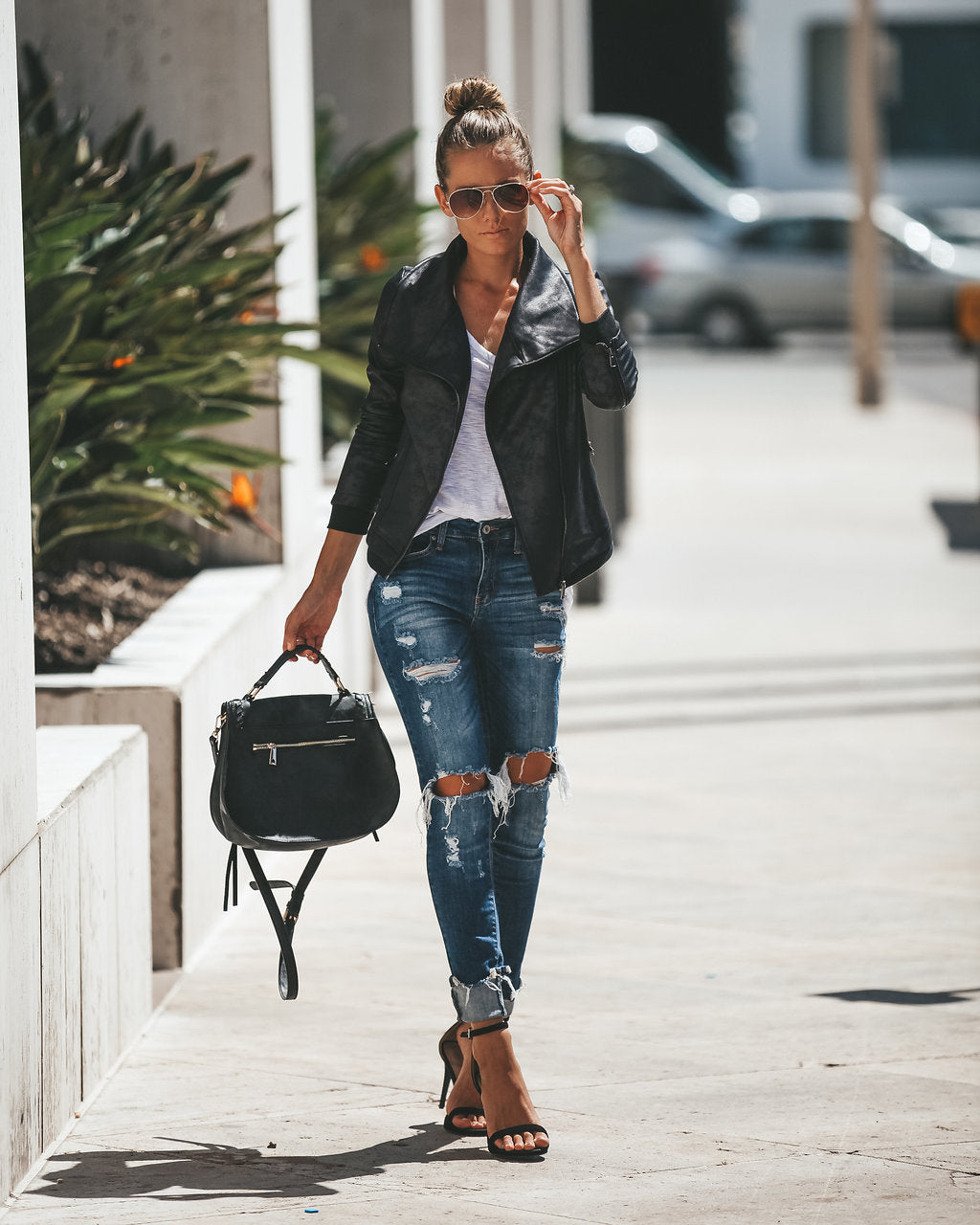 Slick Chick – Beschichtete Motorradjacke aus Kunstleder – Schwarz