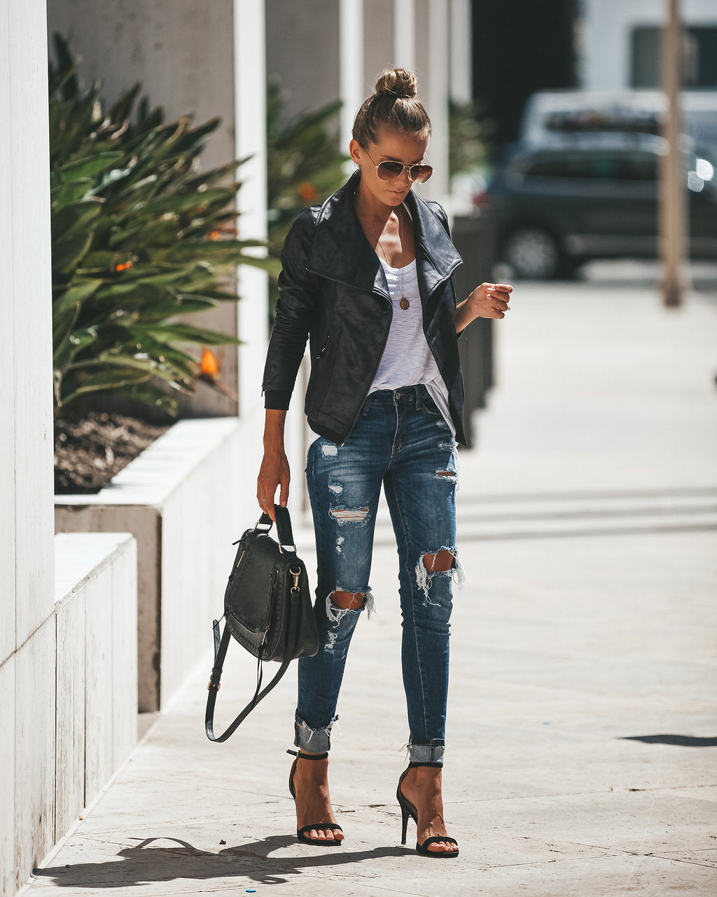 Slick Chick – Beschichtete Motorradjacke aus Kunstleder – Schwarz