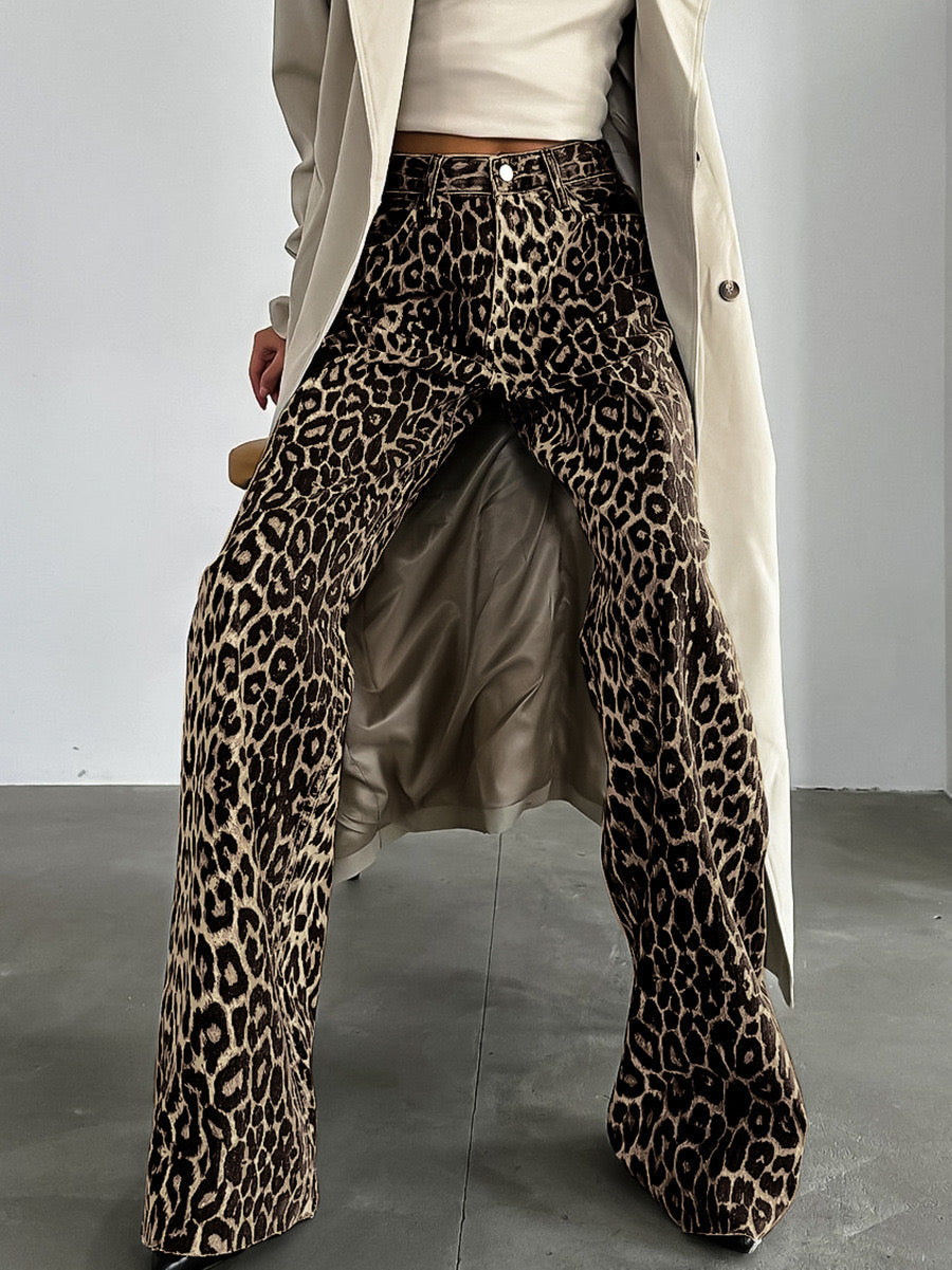 Schlaghose mit Animalprint, Leopardenmuster