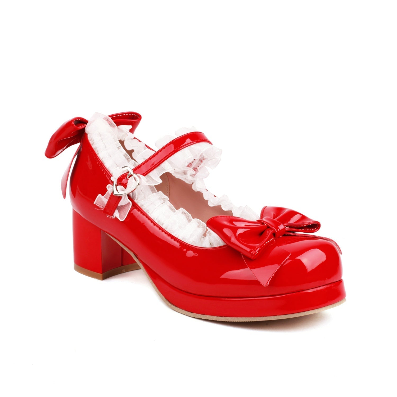 Süße Lolita-Schuhe mit rosa Schleifen und klobigem Absatz