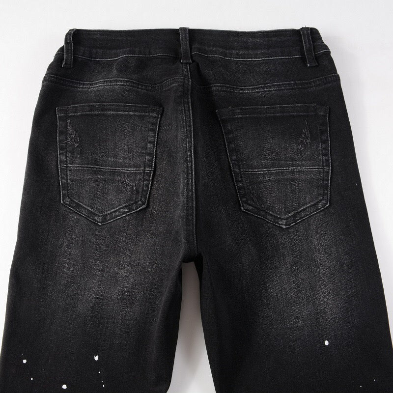 Schwarze Jeans mit Farbspritzer-Print