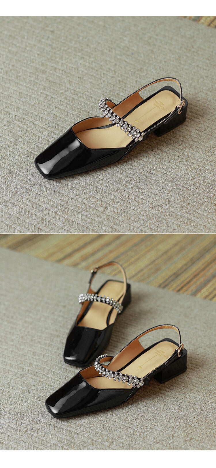 Dalila Square Toe Slingback Flats with Rhinestones NEW GEW