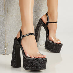 Halloween Pailletten-Sandalen mit wasserdichtem Plateau und superhohem Absatz