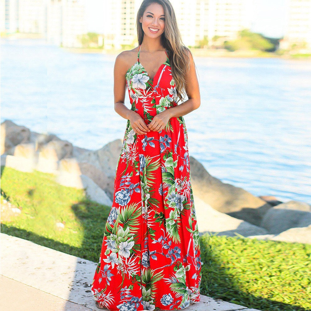 Zabelle – Maxikleid mit Blumenmuster und Rüschenausschnitt