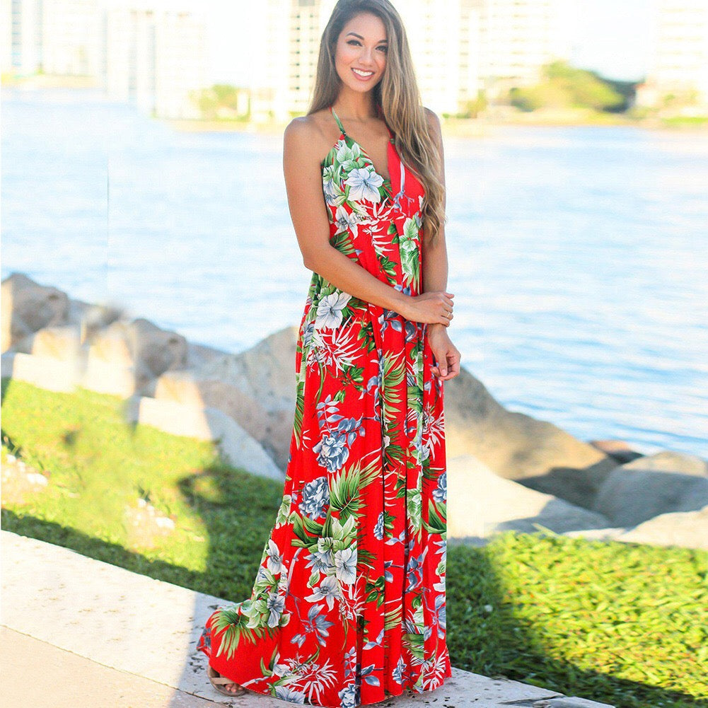 Zabelle – Maxikleid mit Blumenmuster und Rüschenausschnitt