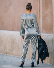 That's A Wrap Plissee-Jumpsuit mit Taschen - Silber