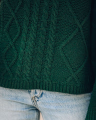 Lyla Zopfmusterpullover aus Baumwollmischung - Jägergrün