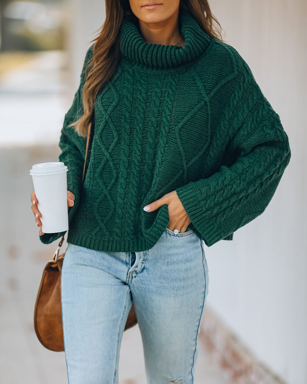 Lyla Zopfmusterpullover aus Baumwollmischung - Jägergrün