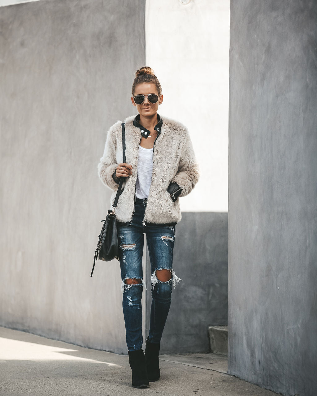 Chaqueta con bolsillos y ribete de piel sintética Vanity 