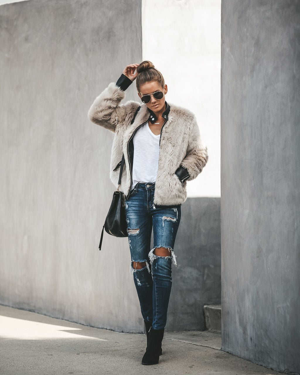 Chaqueta con bolsillos y ribete de piel sintética Vanity 