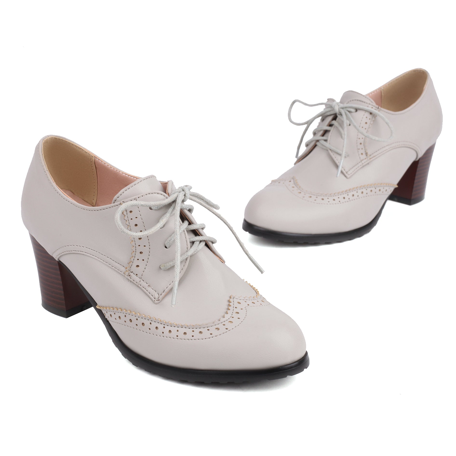 Damen Oxford Schuhe Geschnitzter Schnürstiefel mit mittlerem Absatz