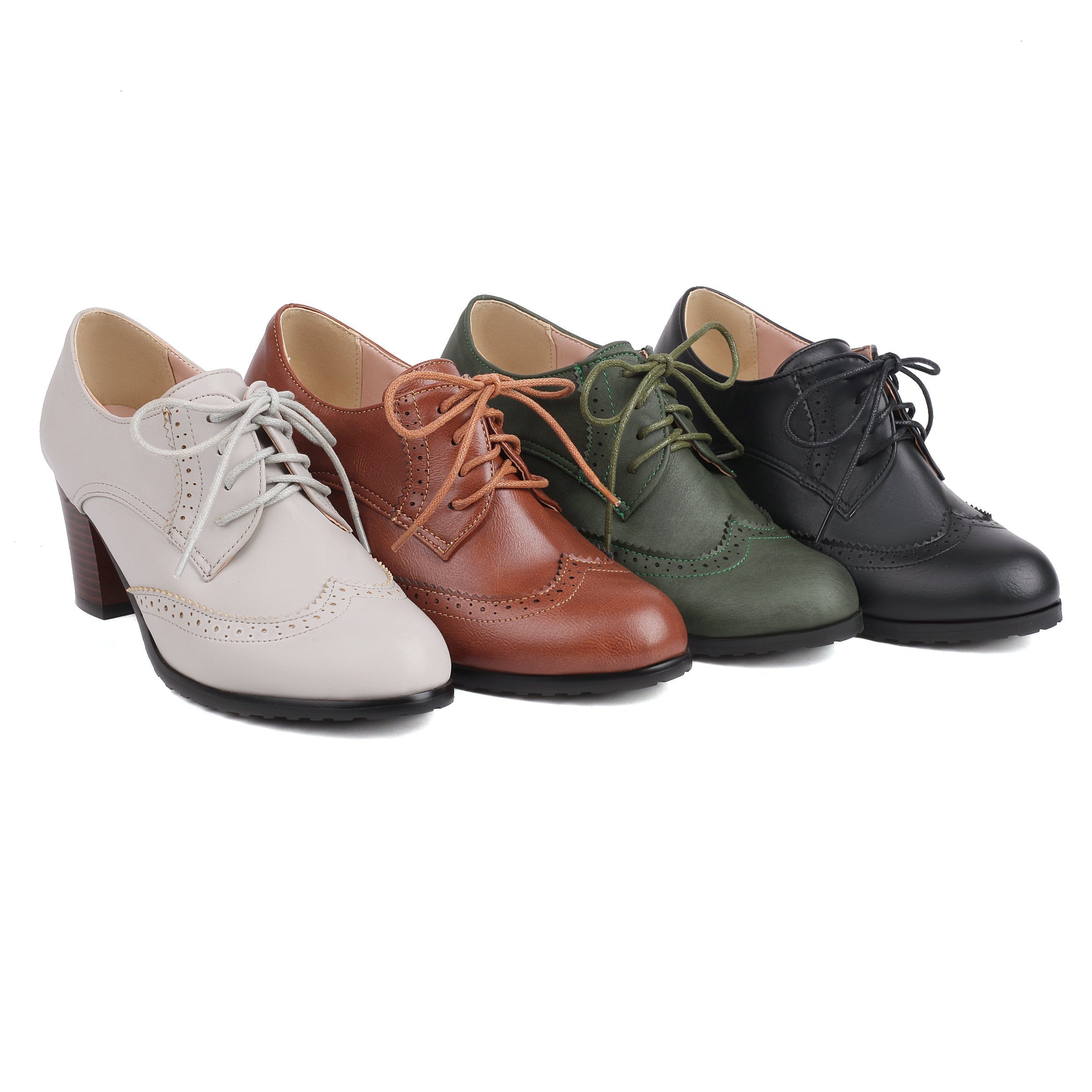 Damen Oxford Schuhe Geschnitzter Schnürstiefel mit mittlerem Absatz