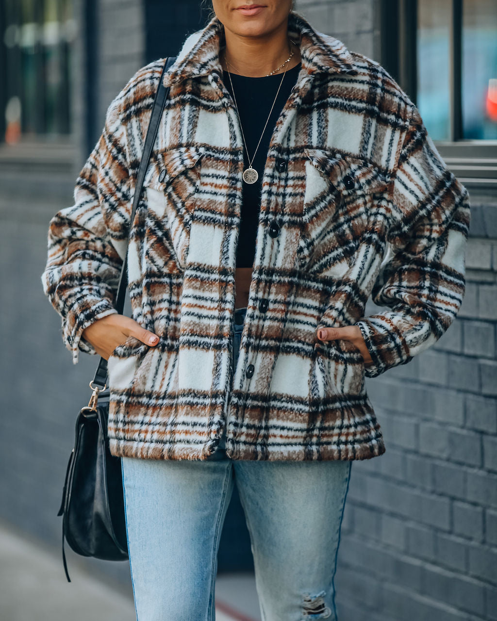 Woodwork – Karierte Shacket mit Sherpa-Futter und Taschen