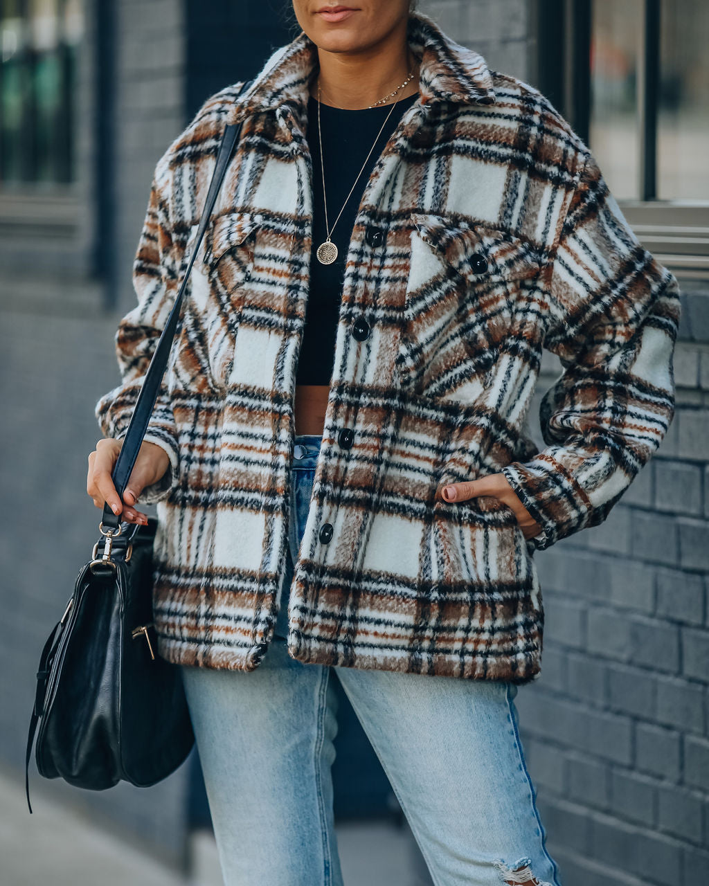 Woodwork – Karierte Shacket mit Sherpa-Futter und Taschen