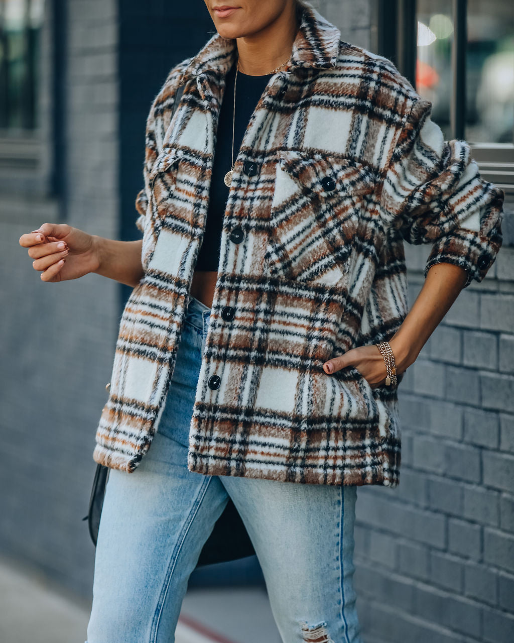 Woodwork – Karierte Shacket mit Sherpa-Futter und Taschen