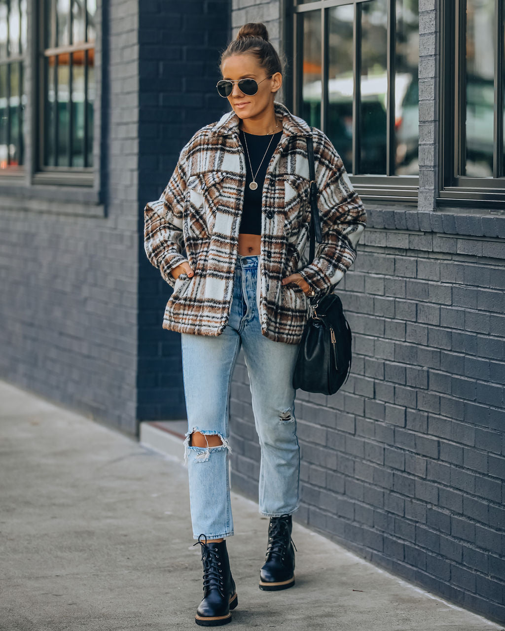 Woodwork – Karierte Shacket mit Sherpa-Futter und Taschen