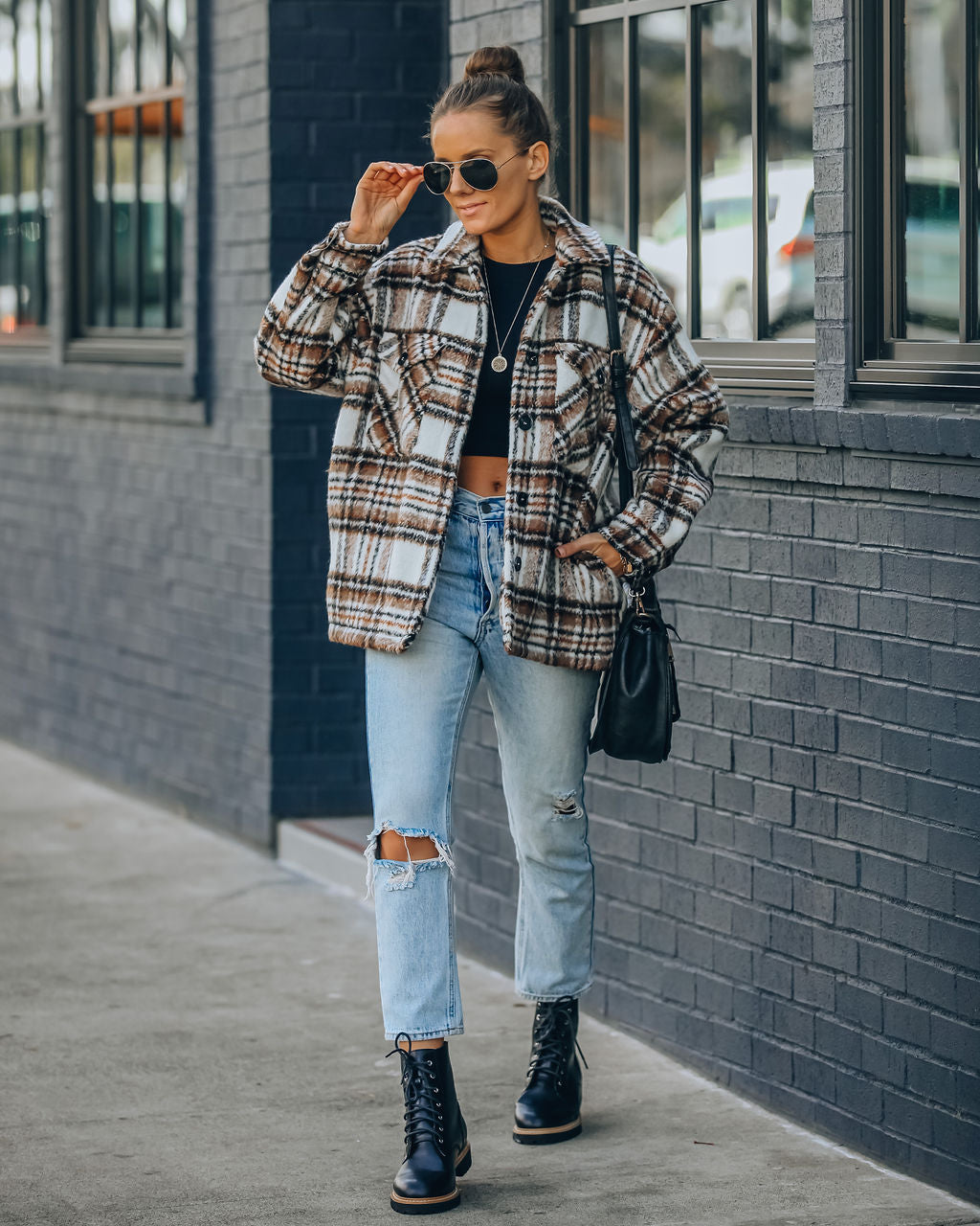 Woodwork – Karierte Shacket mit Sherpa-Futter und Taschen