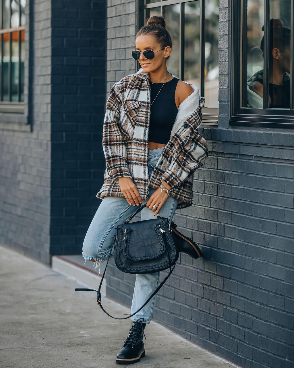 Woodwork – Karierte Shacket mit Sherpa-Futter und Taschen