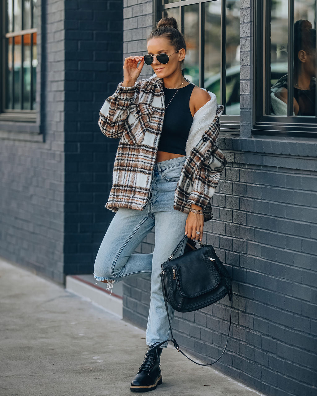 Woodwork – Karierte Shacket mit Sherpa-Futter und Taschen