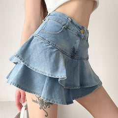 Denim-Kuchenröcke mit hoher Taille