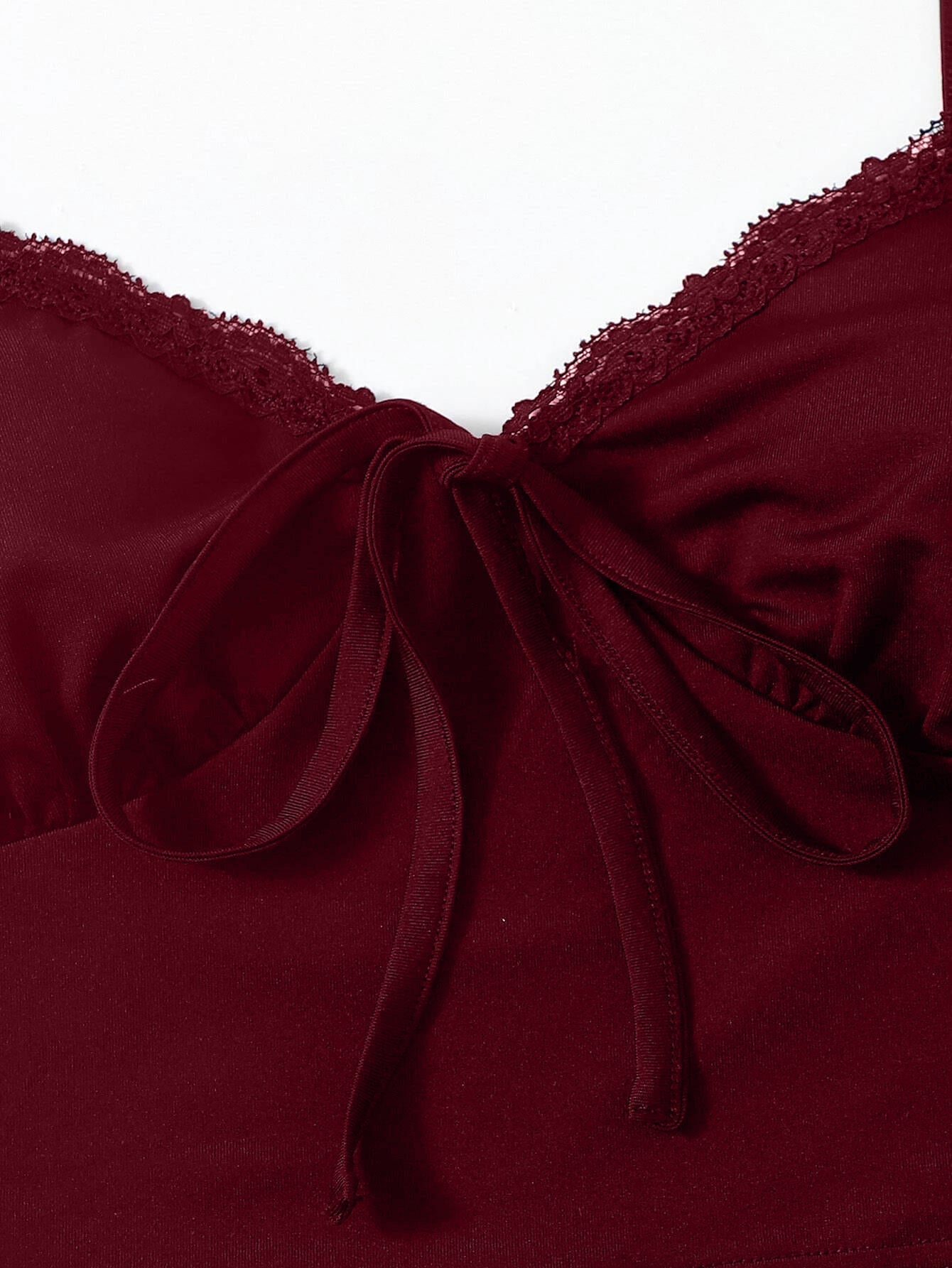 Lace Trim Tie Front Cami Crop Top Sai Feel