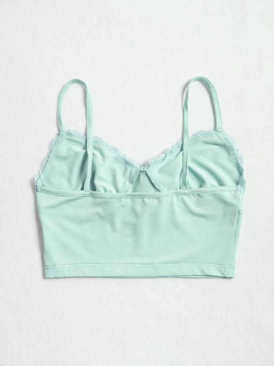 Lace Trim Tie Front Cami Crop Top Sai Feel