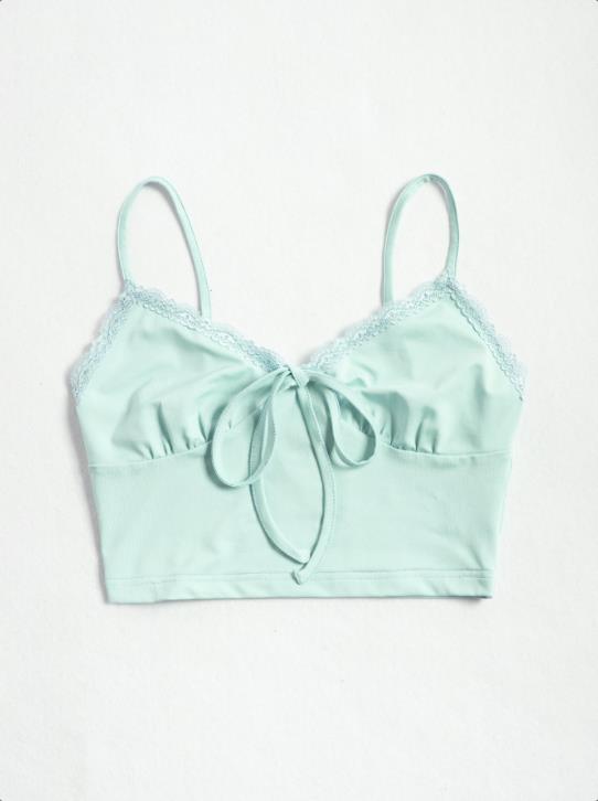 Lace Trim Tie Front Cami Crop Top Sai Feel