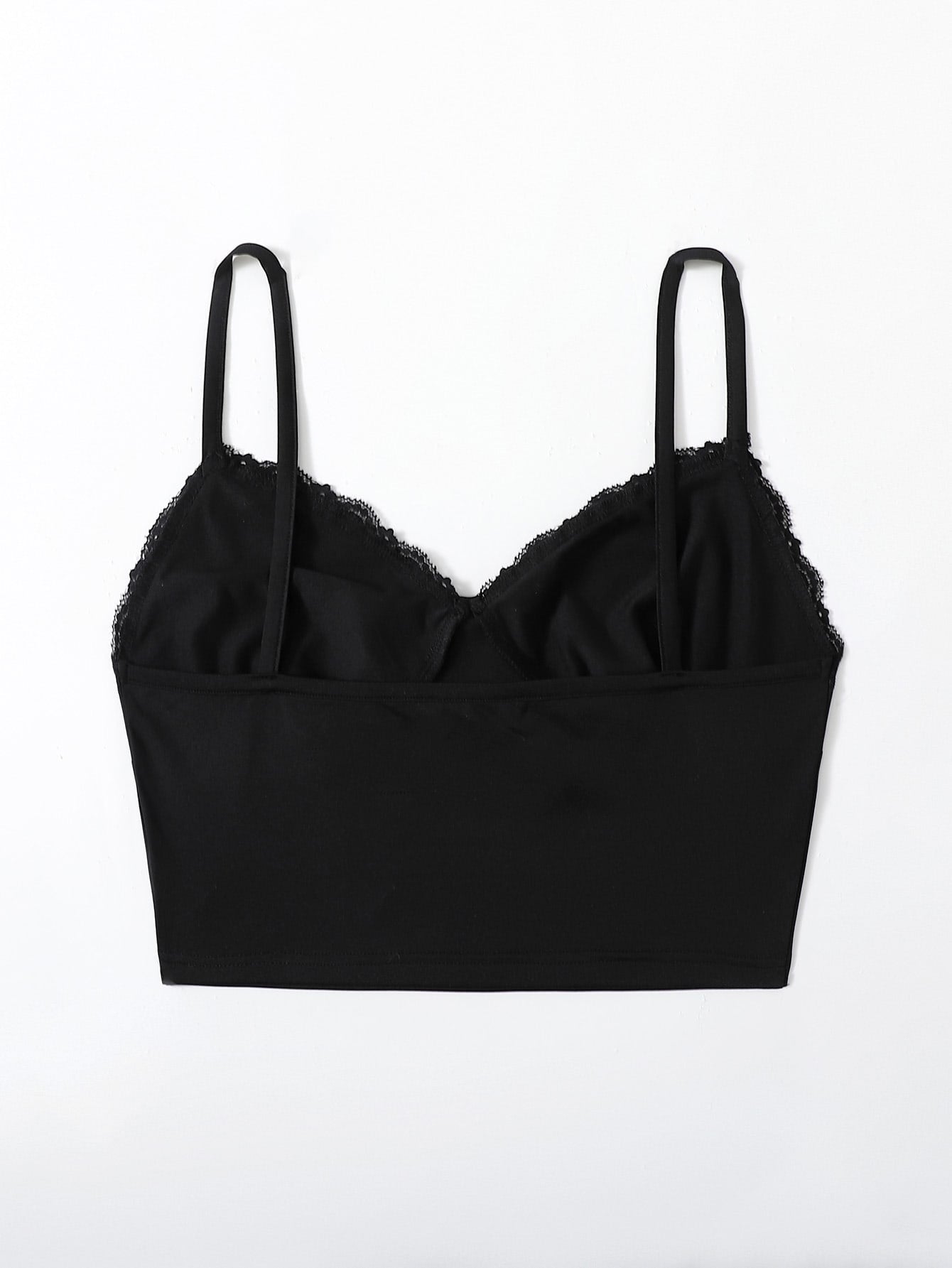 Crop-Top mit Spitzenbesatz und Schnürung vorne