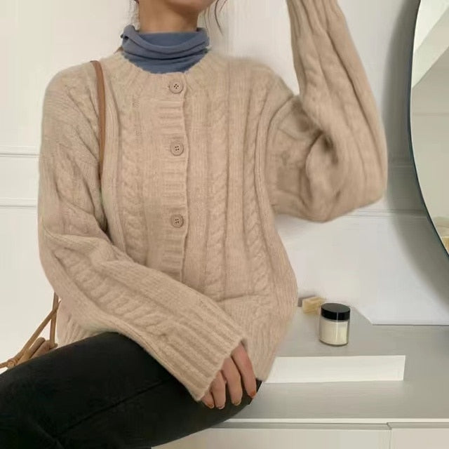 Dicker Cardigan im Herbst-Frühlingsstil mit Knöpfen