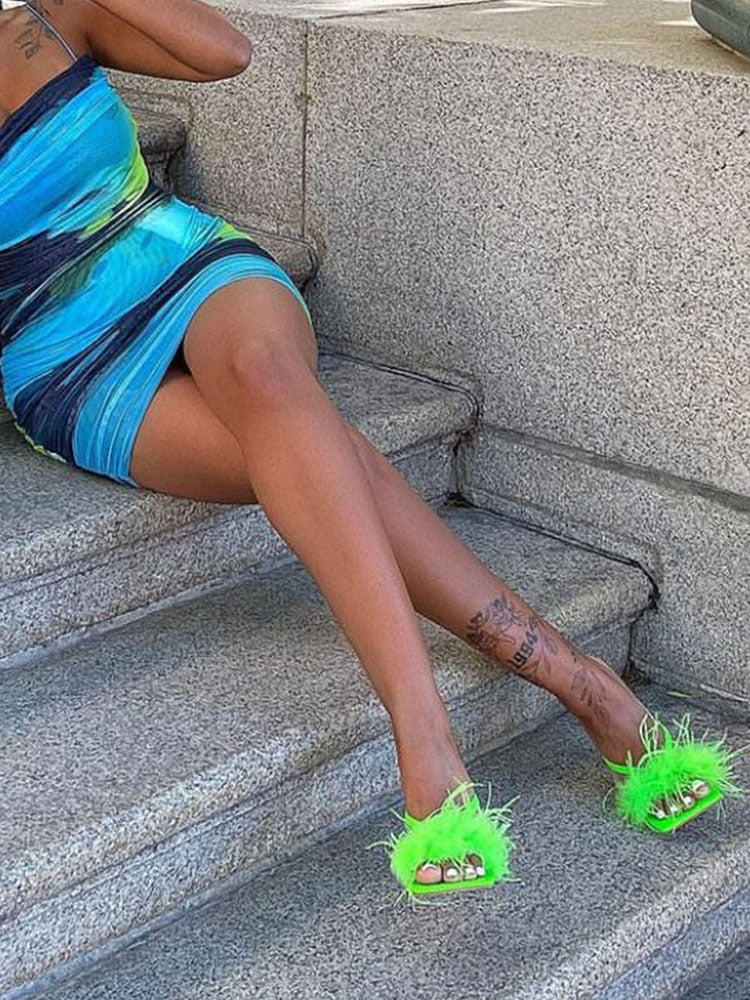 High Heel Pantoletten aus Federfell