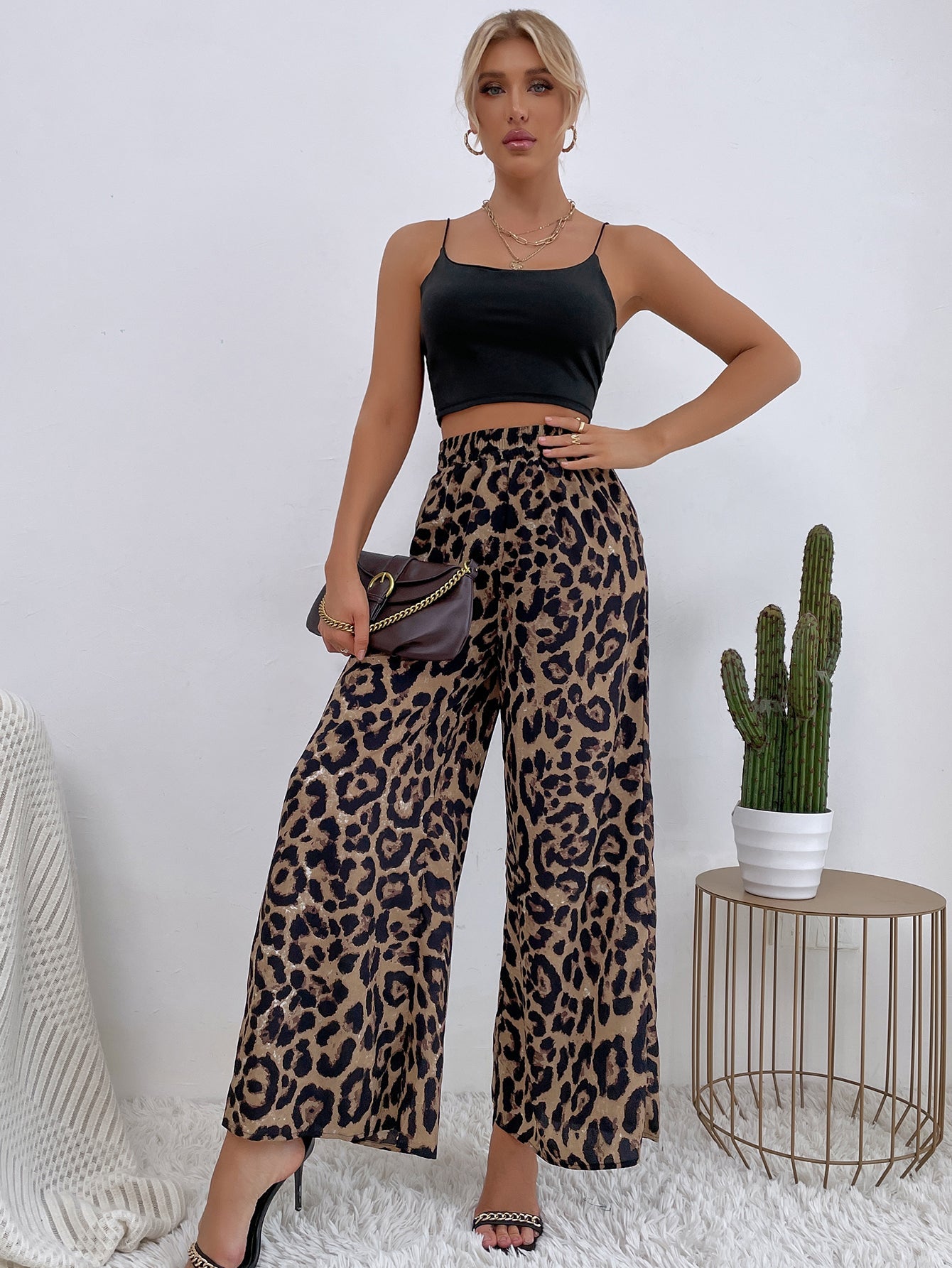 Hose mit weitem Bein und Leopardenmuster