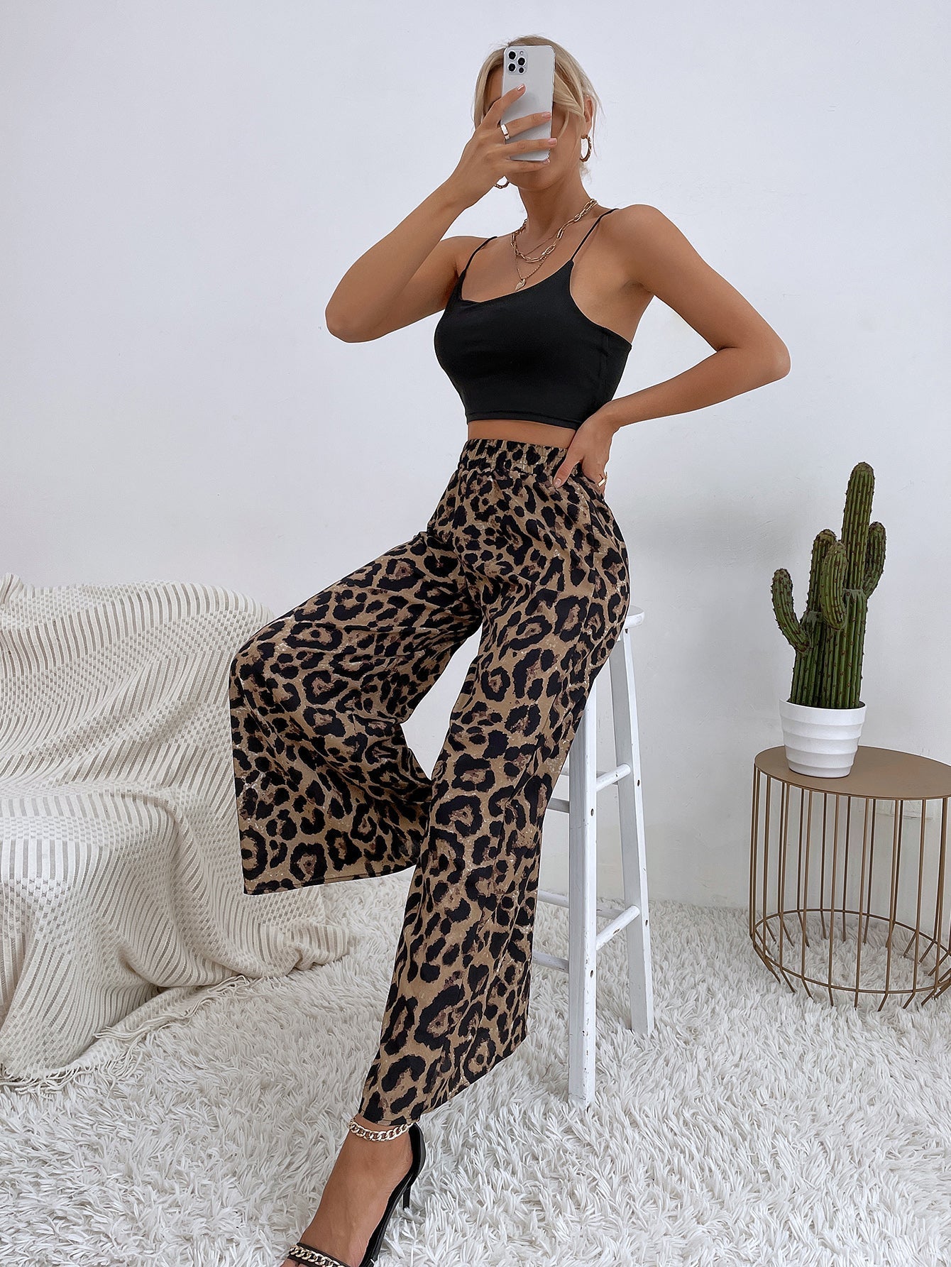 Hose mit weitem Bein und Leopardenmuster