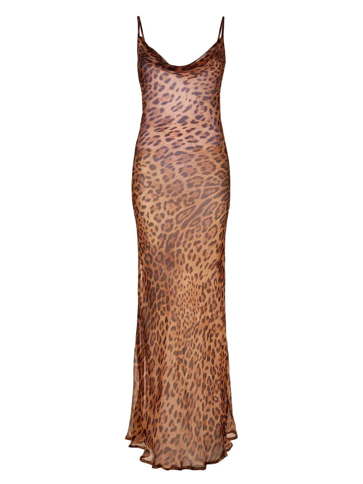 Melany Spaghetti-Maxikleid mit Leopardenmuster