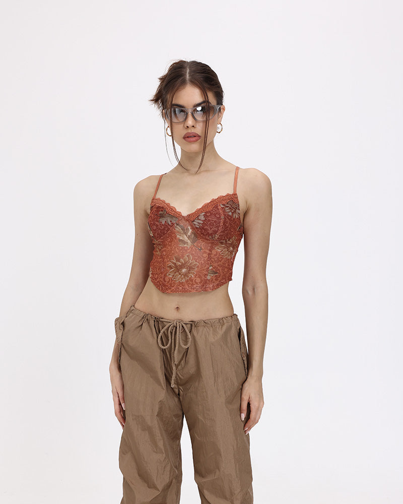 Aprikosenblatt-Korsett-Camisole mit Spitzenbesatz