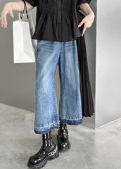 Neu Blau Taschen Hoher Taille Patchwork Denim Crop Hosen Herbst