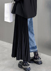 Neu Blau Taschen Hoher Taille Patchwork Denim Crop Hosen Herbst