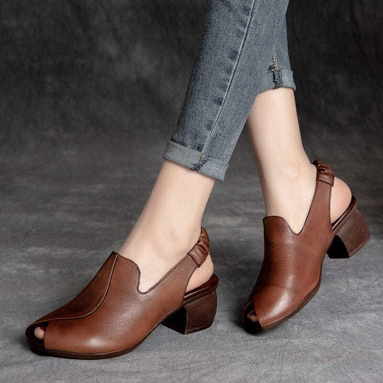 Tacones elásticos con punta abierta y tacón romano grueso para mujer