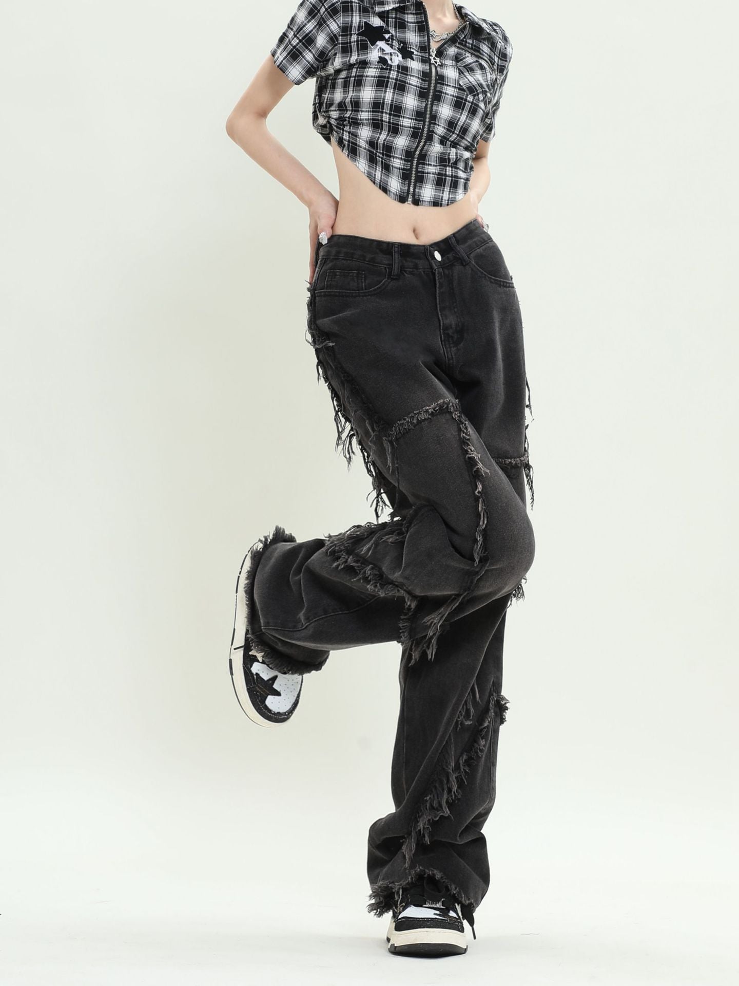 Lockere, schmale Freizeithose mit Batikmuster