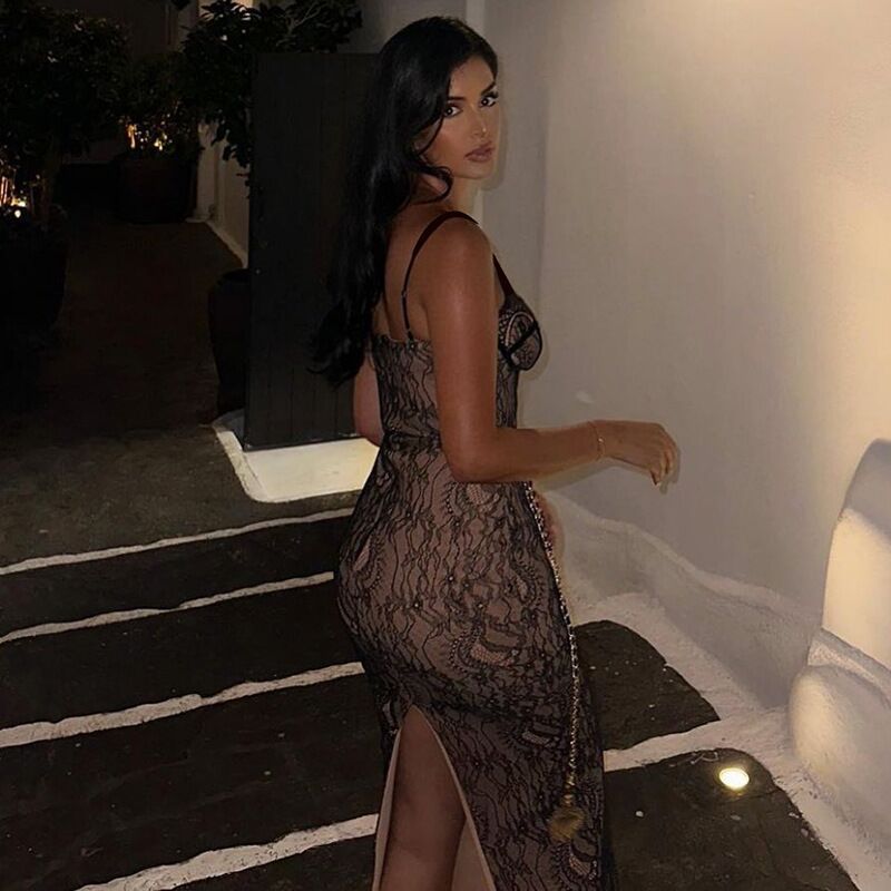 Vestido de encaje sin mangas con temperamento en forma de A 
