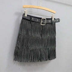 Zoie Minirock mit Fransen und Nieten - Weiß