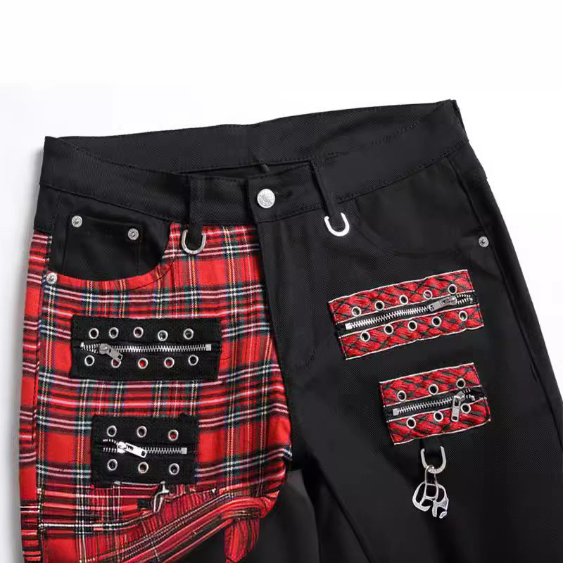 Rot karierte Patch-Jeans für Herren
