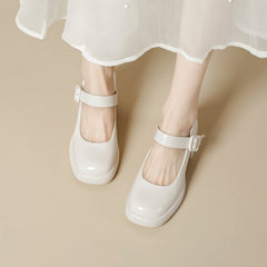 Women Casual Leather Chunky Heel Mary Jane Shoes Newgew Shoes