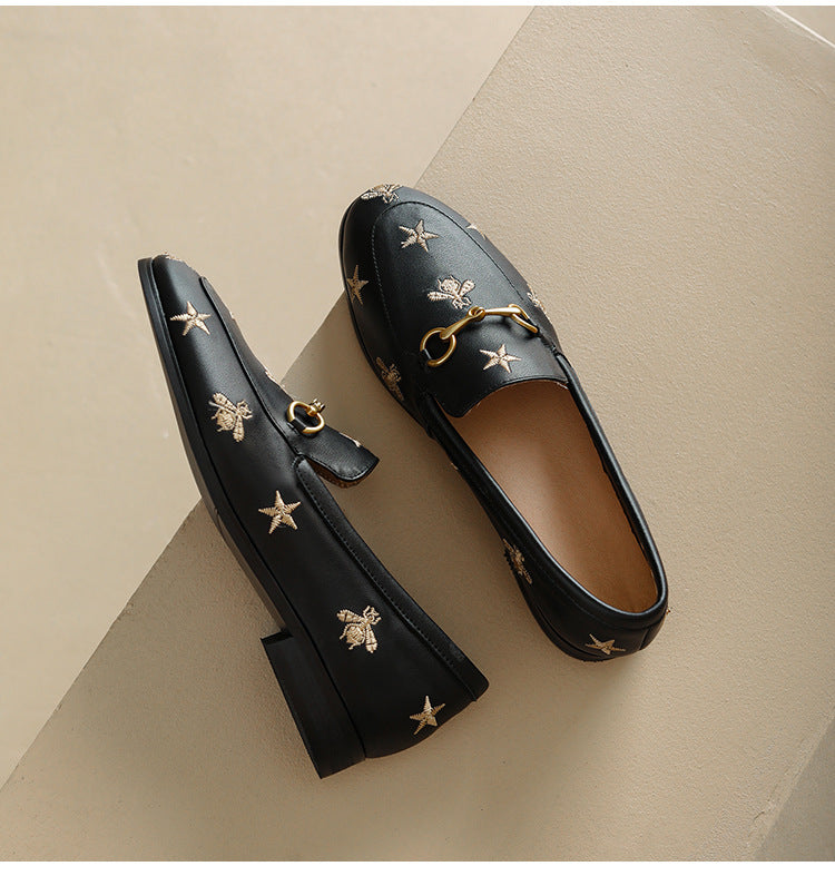 Klassische Leder-Loafer mit Bienen- und Stern-Motiv