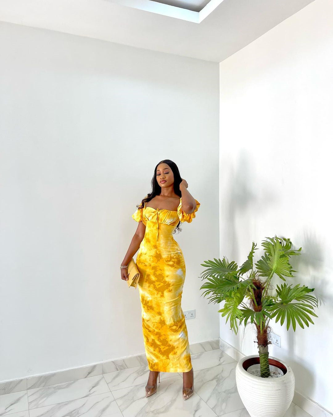 Abbi Cotton Floral Smocked Puff Sleeve Dress - Yellow Multi ENDL-001