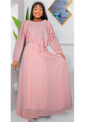 Chiffon Langarm Strass Maxikleider