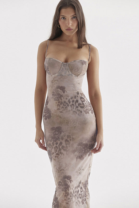 Ärmelloses Maxikleid mit Print und Spitze im Sweetheart-Stil - Blumen