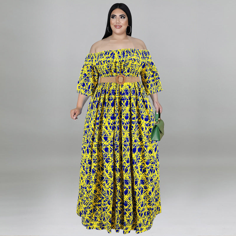 Lässiges, schulterfreies Kleid mit Print