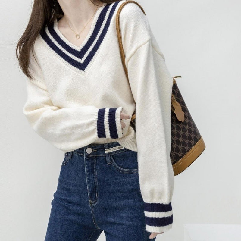 College-Strickpullover mit Zopfmuster - Schwarz